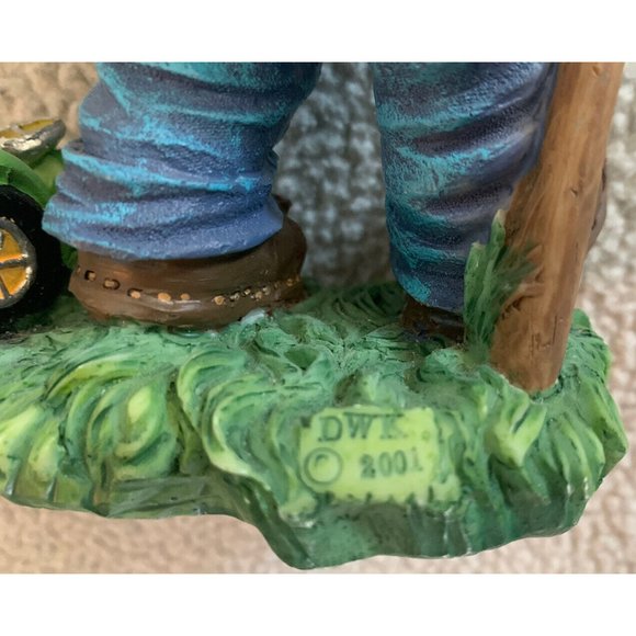 DWK Corp Resin Figurine Farm Boy In Overalls W/Duck On Tractor 2001 8” Tall - Picture 7 of 12